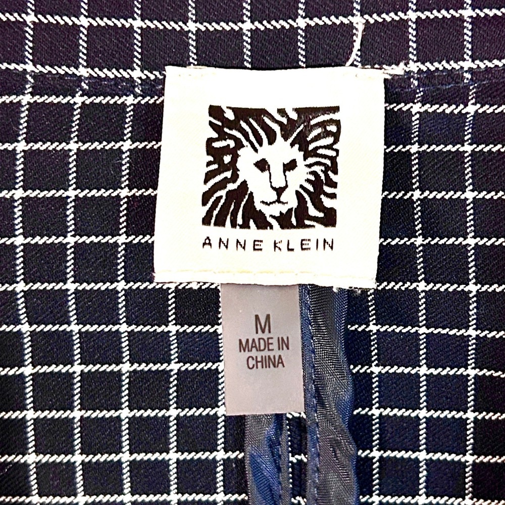 Anne Klein Blazer Jacket Women's Medium Navy Blue White Stretch 90s Office Siren - Picture 11 of 12